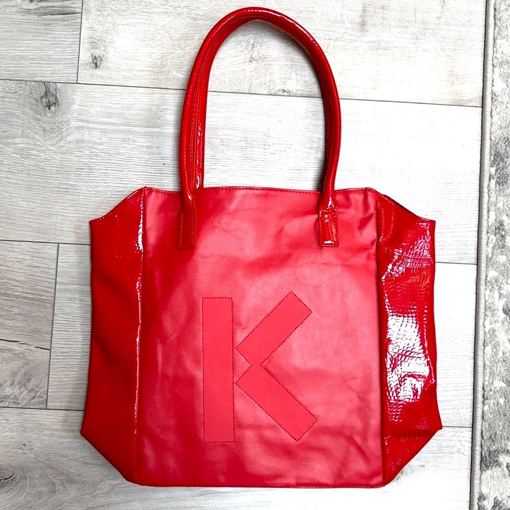 KENZO Red Tote Bag with Stitched K Logo & Striped Lining (L) unused